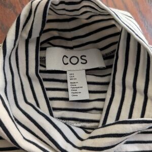 COS Black White Striped Top Small Layer Mock Neck Parisian Chic Classic Preppy